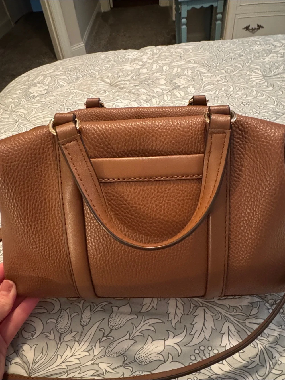 MICHAEL KORS Pebbled Leather Satchel in Cognac Brown with Gold Hardware